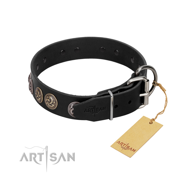 Corrosion proof D-ring on trendy genuine leather dog collar